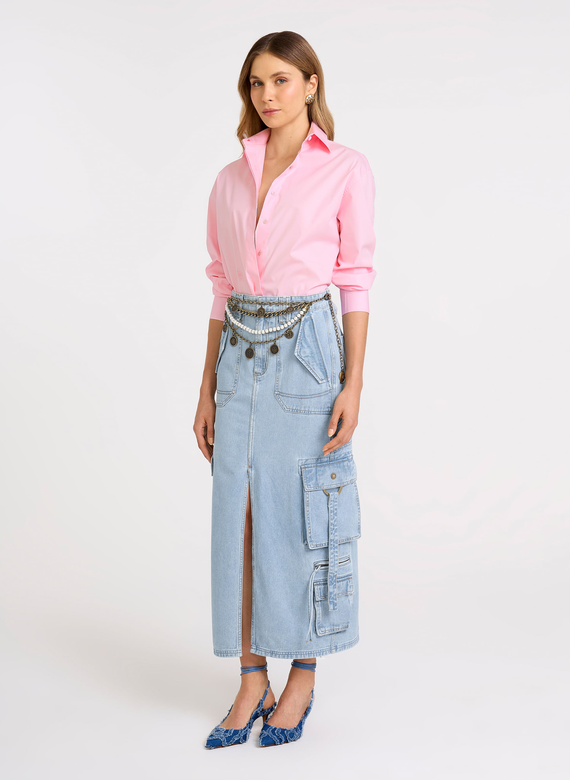 Saia Emma Fade Jeans Midi Bo.Bô Feminina