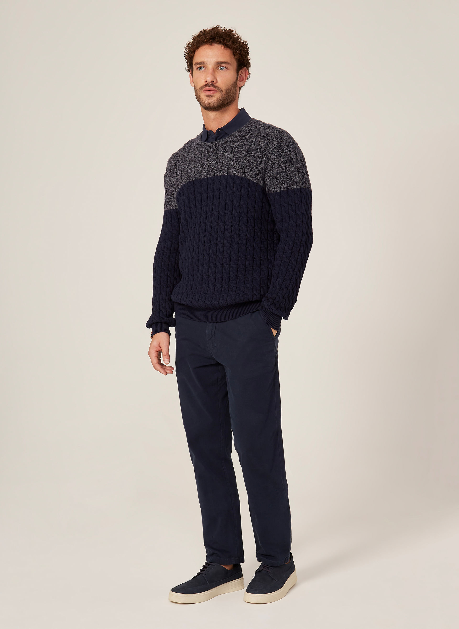Suéter Tricot Jacquard Bicolor Dudalina Masculino