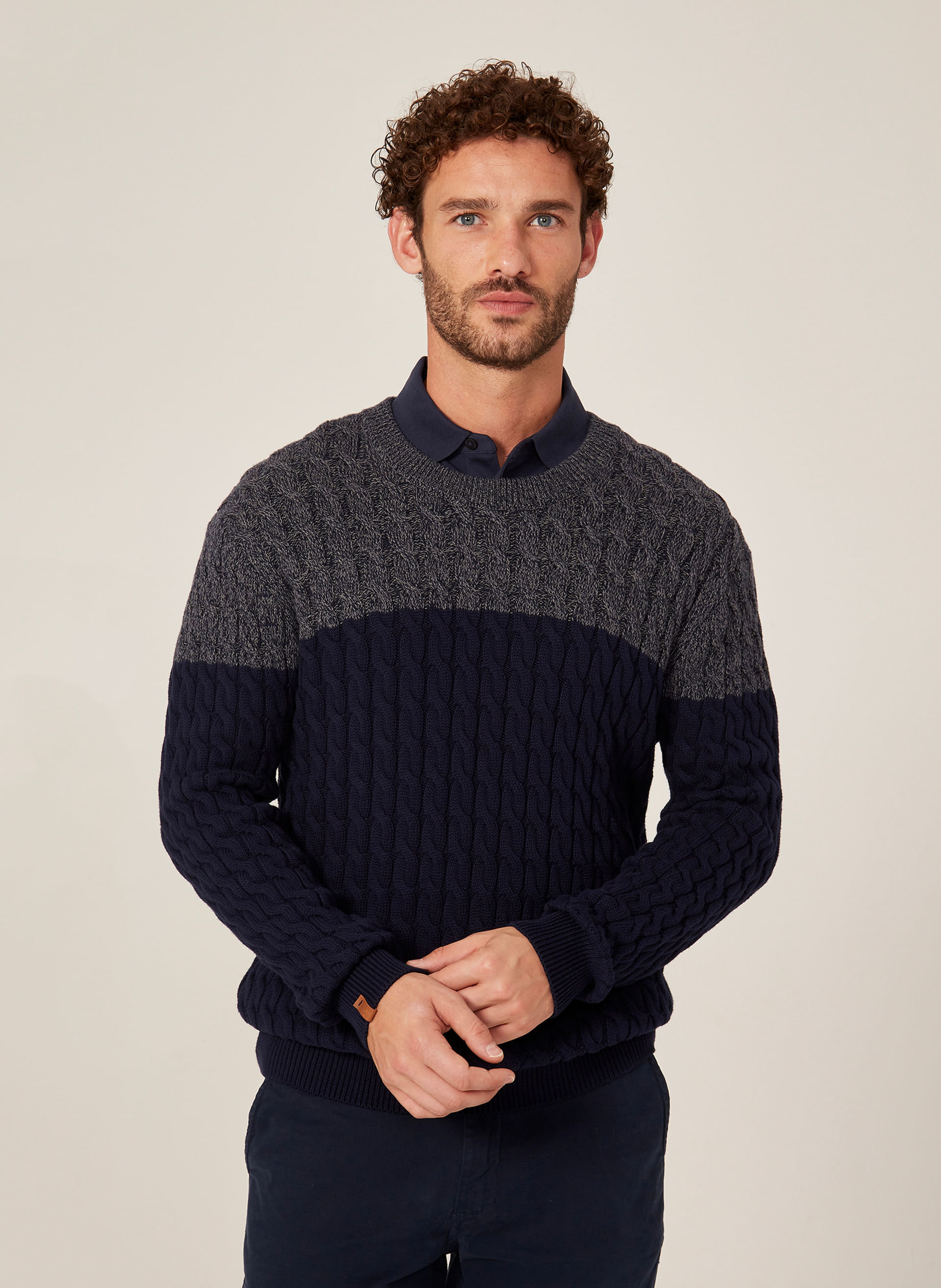 Suéter Tricot Jacquard Bicolor Dudalina Masculino