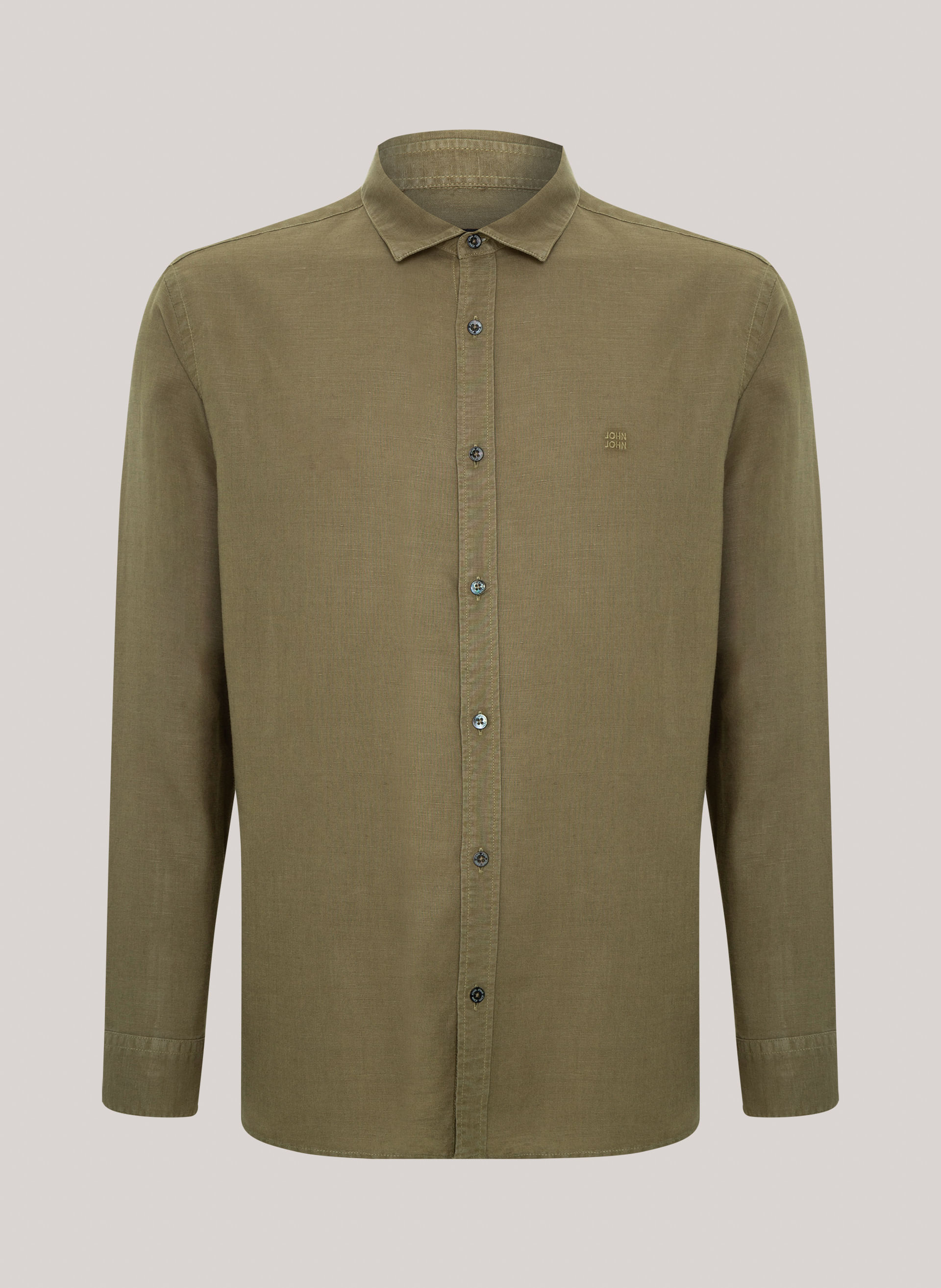 Camisa Relaxed Fit Linen Blend Verde John John Masculina