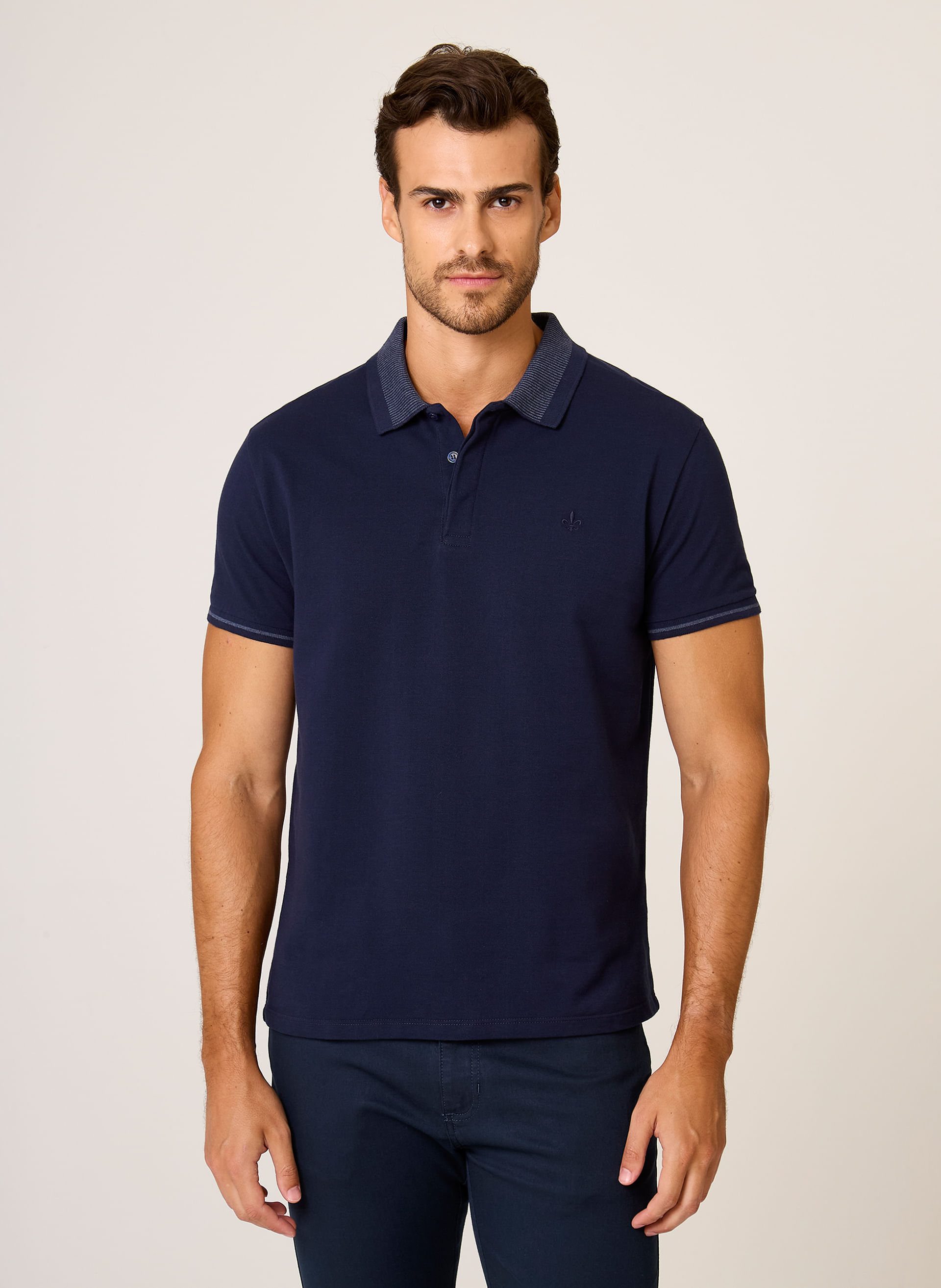 Polo Piquet Gola Jacquard Dudalina Masculina