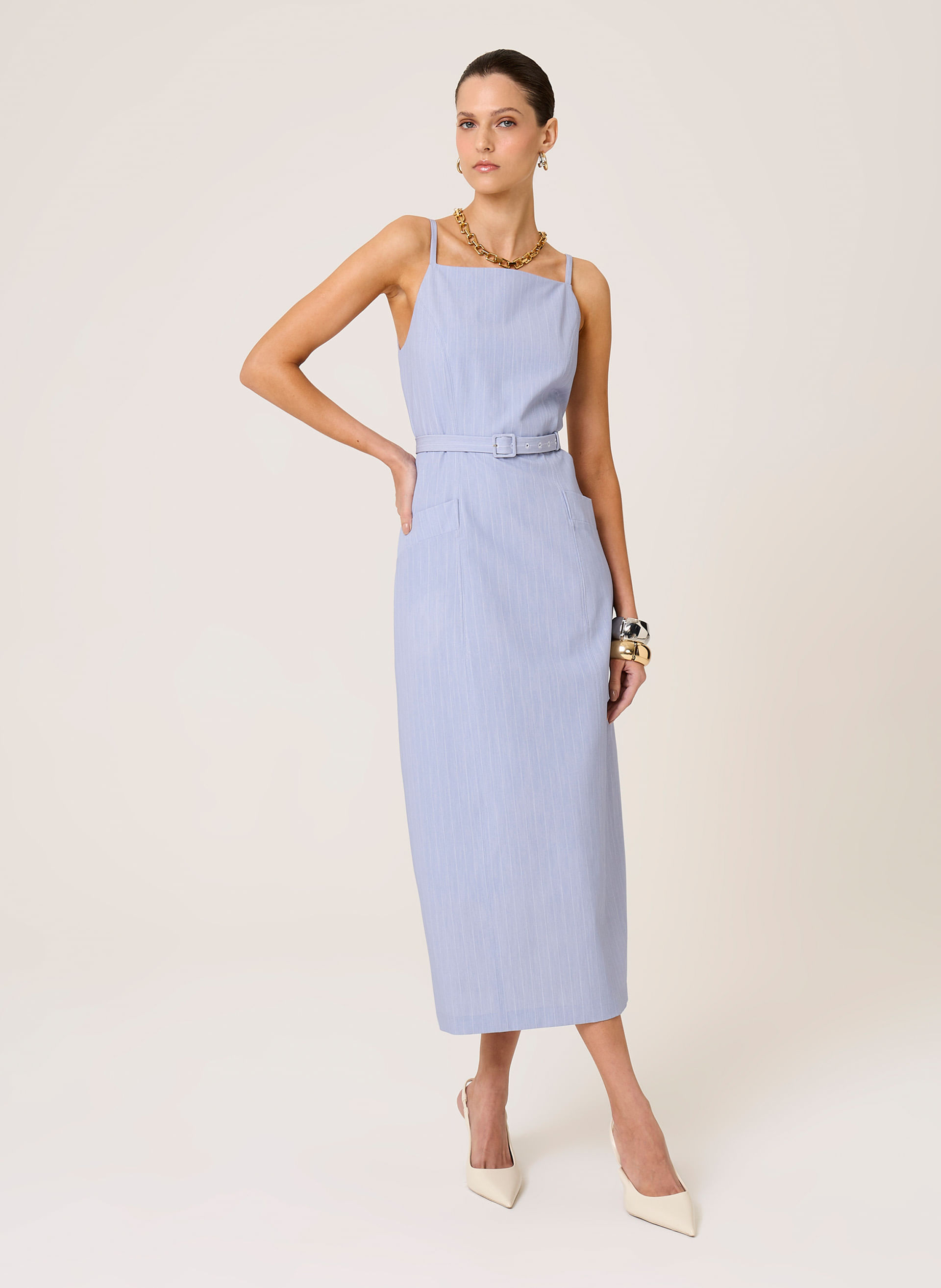 Vestido Alfaiataria Risca de Giz Elsa Dudalina Feminina
