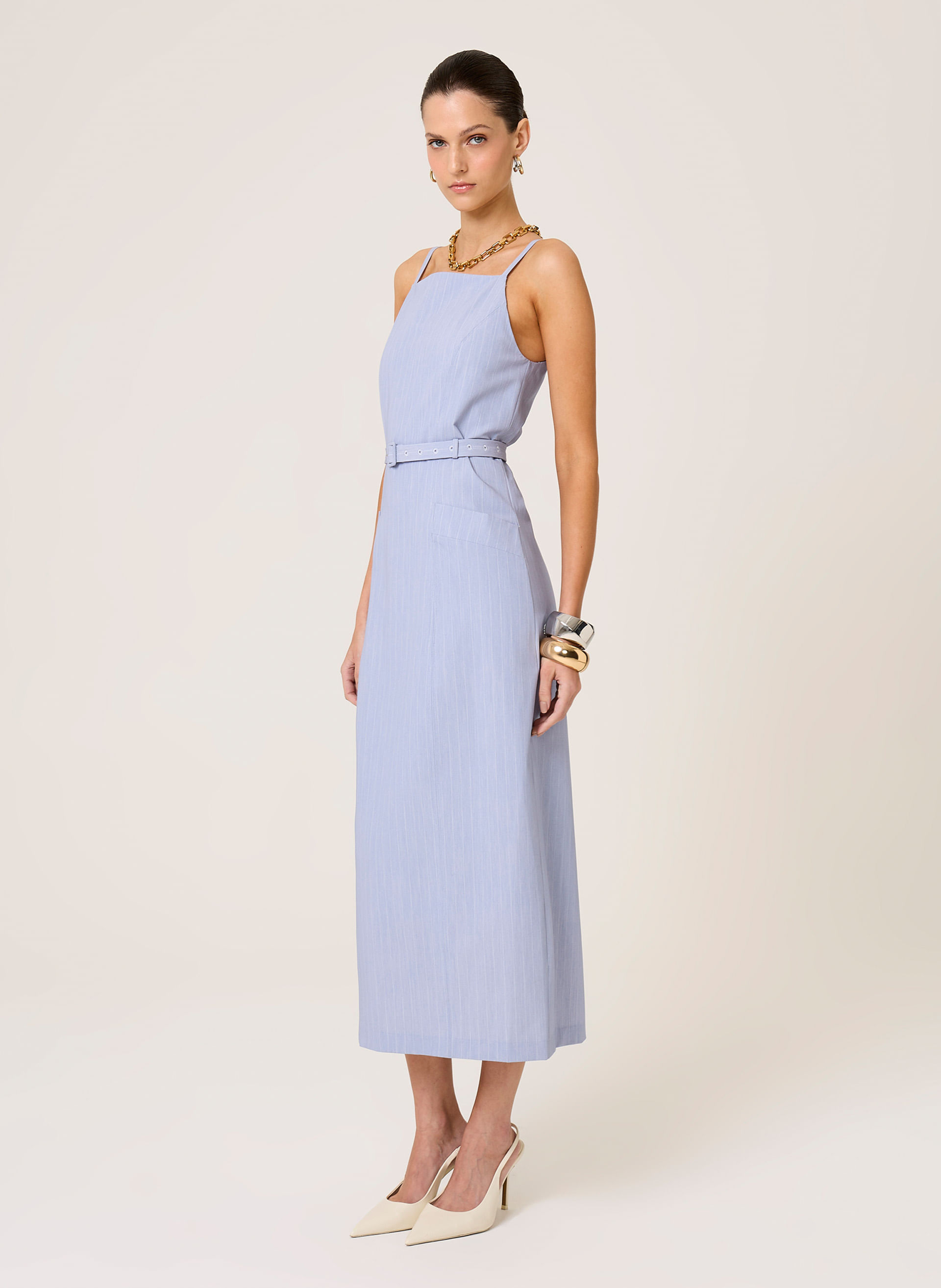 Vestido Alfaiataria Risca de Giz Elsa Dudalina Feminina