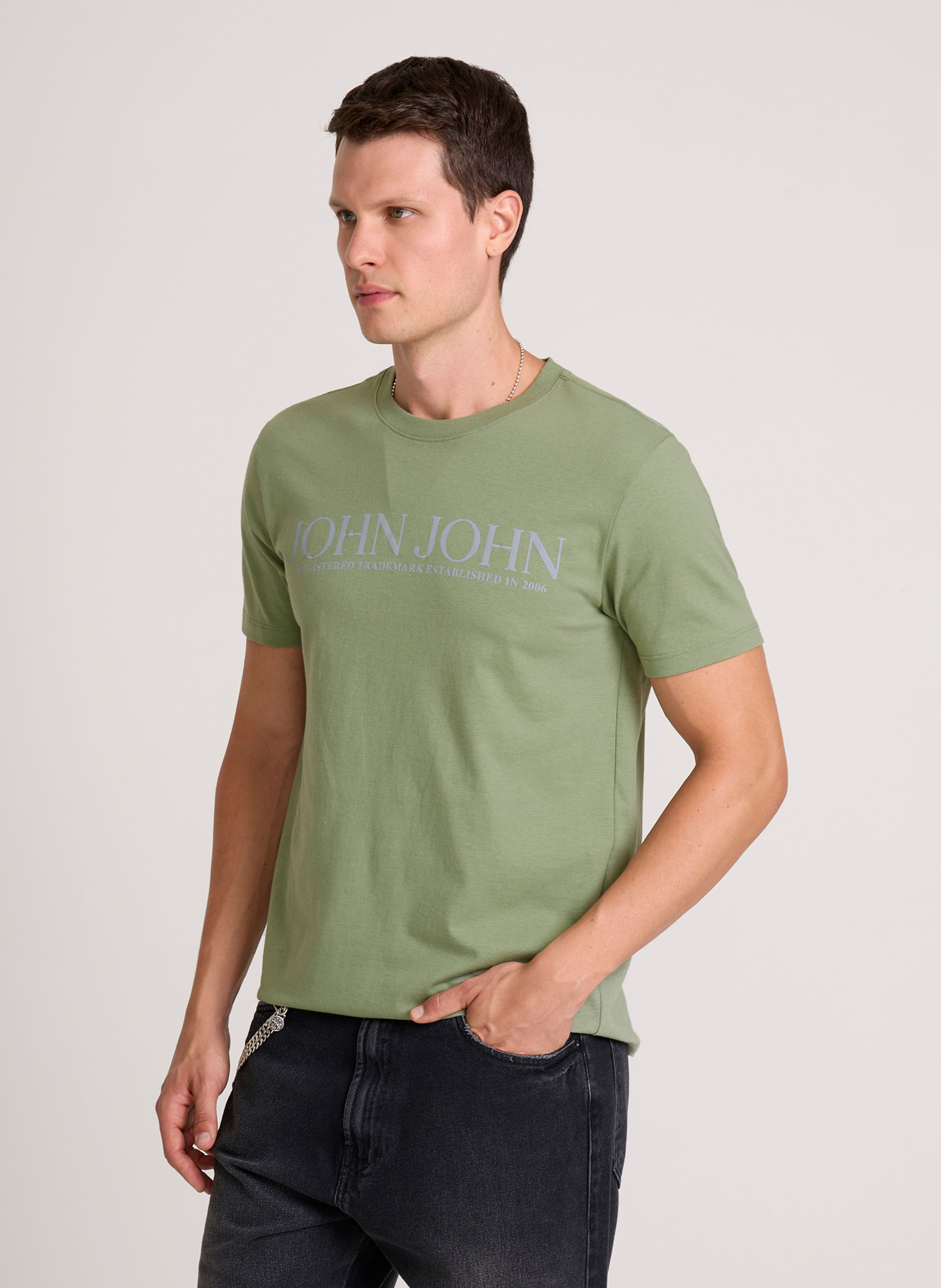 Camiseta Slim Fit Standard Verde Claro John John Masculina