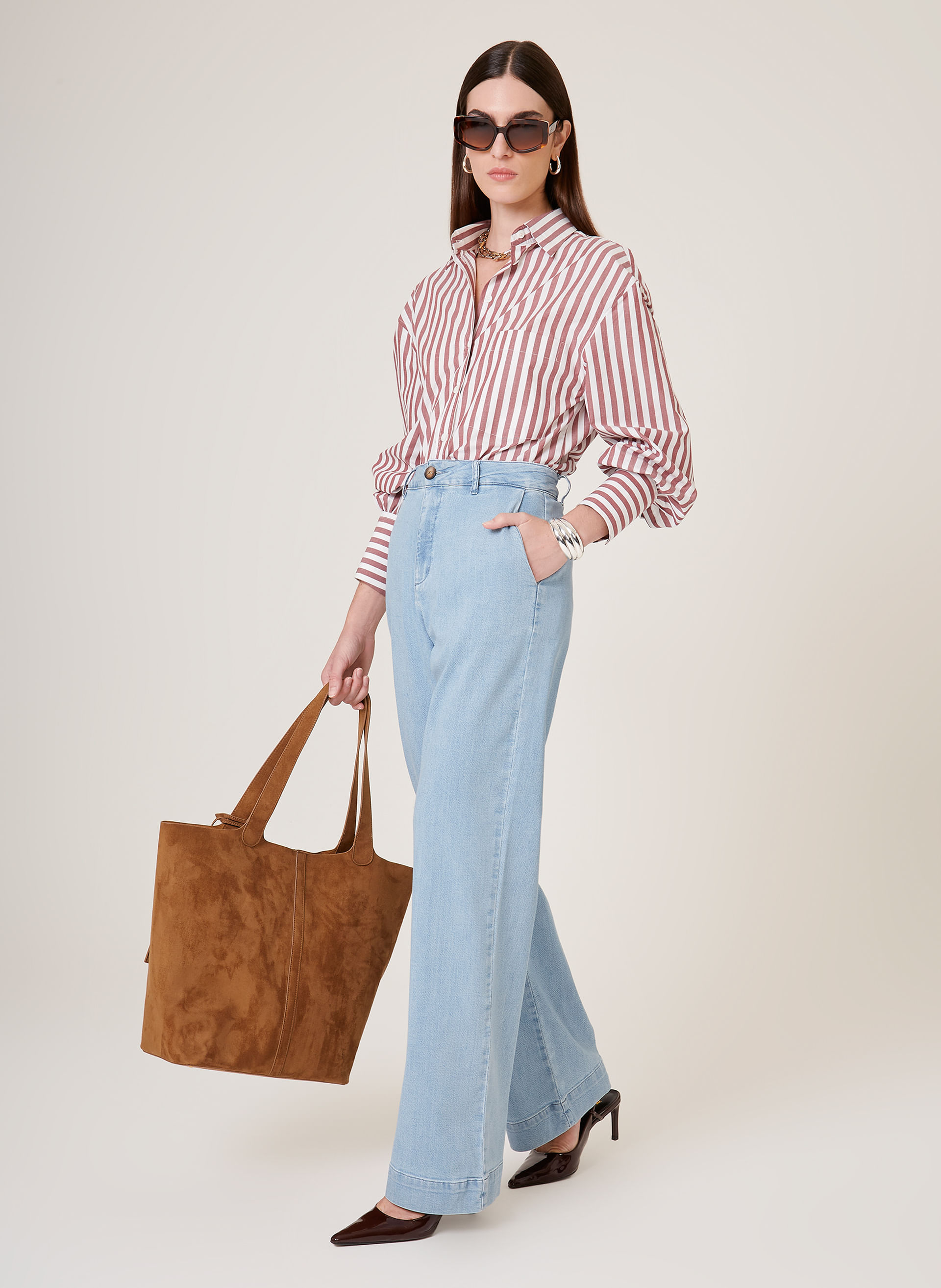 Calça Jeans Wide Leg Renata Alfaiatada Dudalina Feminina