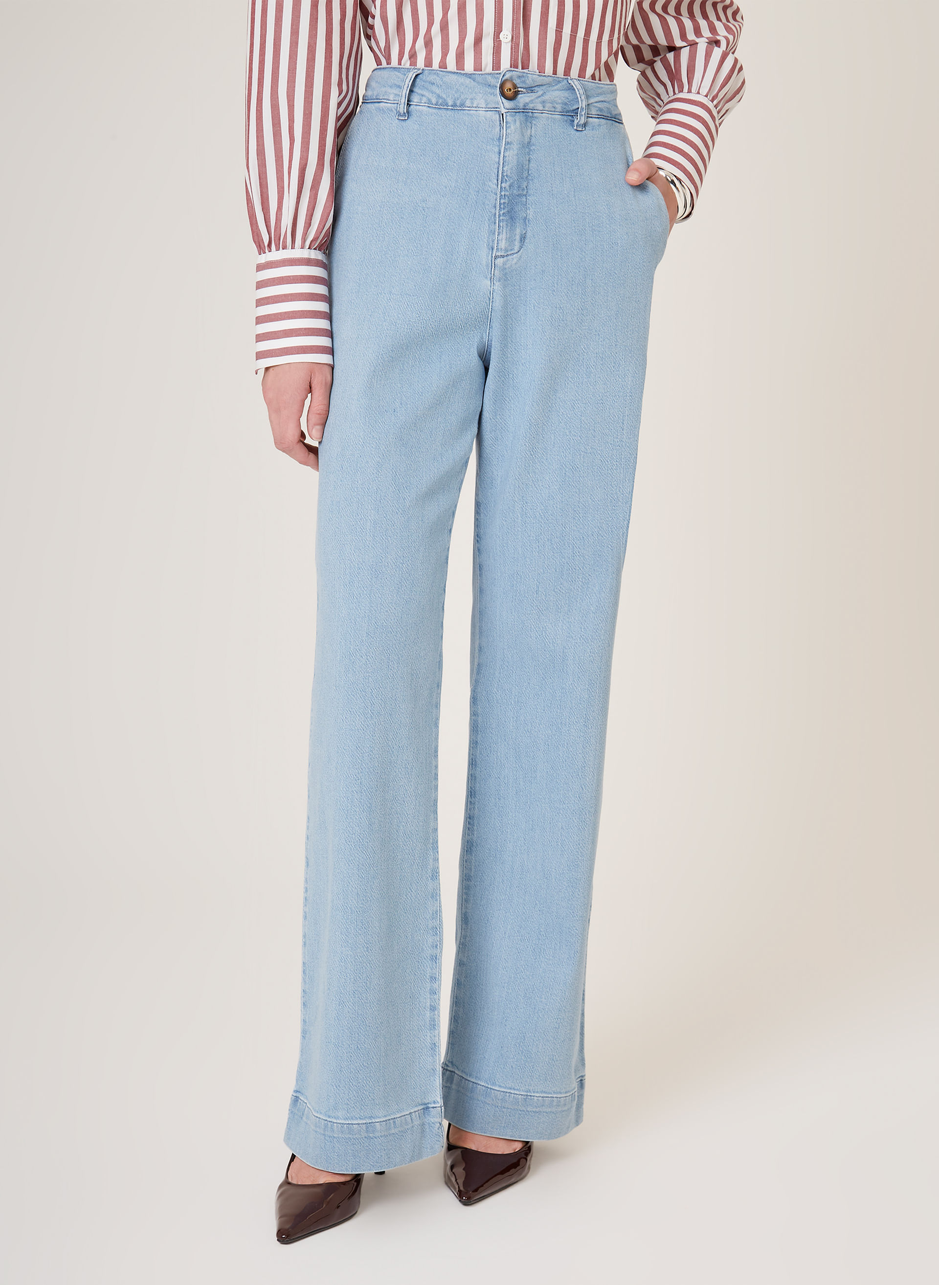 Calça Jeans Wide Leg Renata Alfaiatada Dudalina Feminina