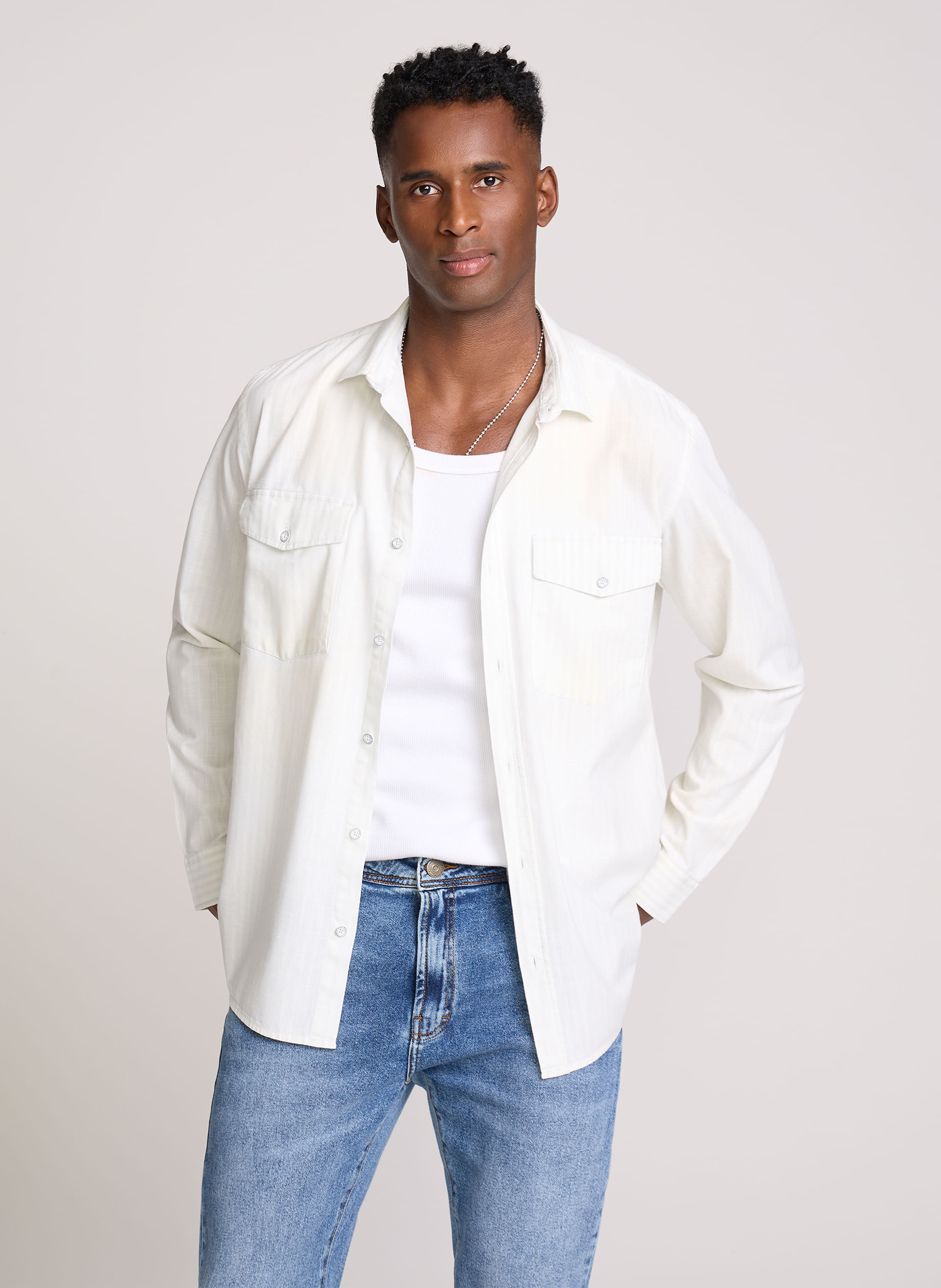 Camisa Relaxed Fit Light Blue Stripe John John Masculina