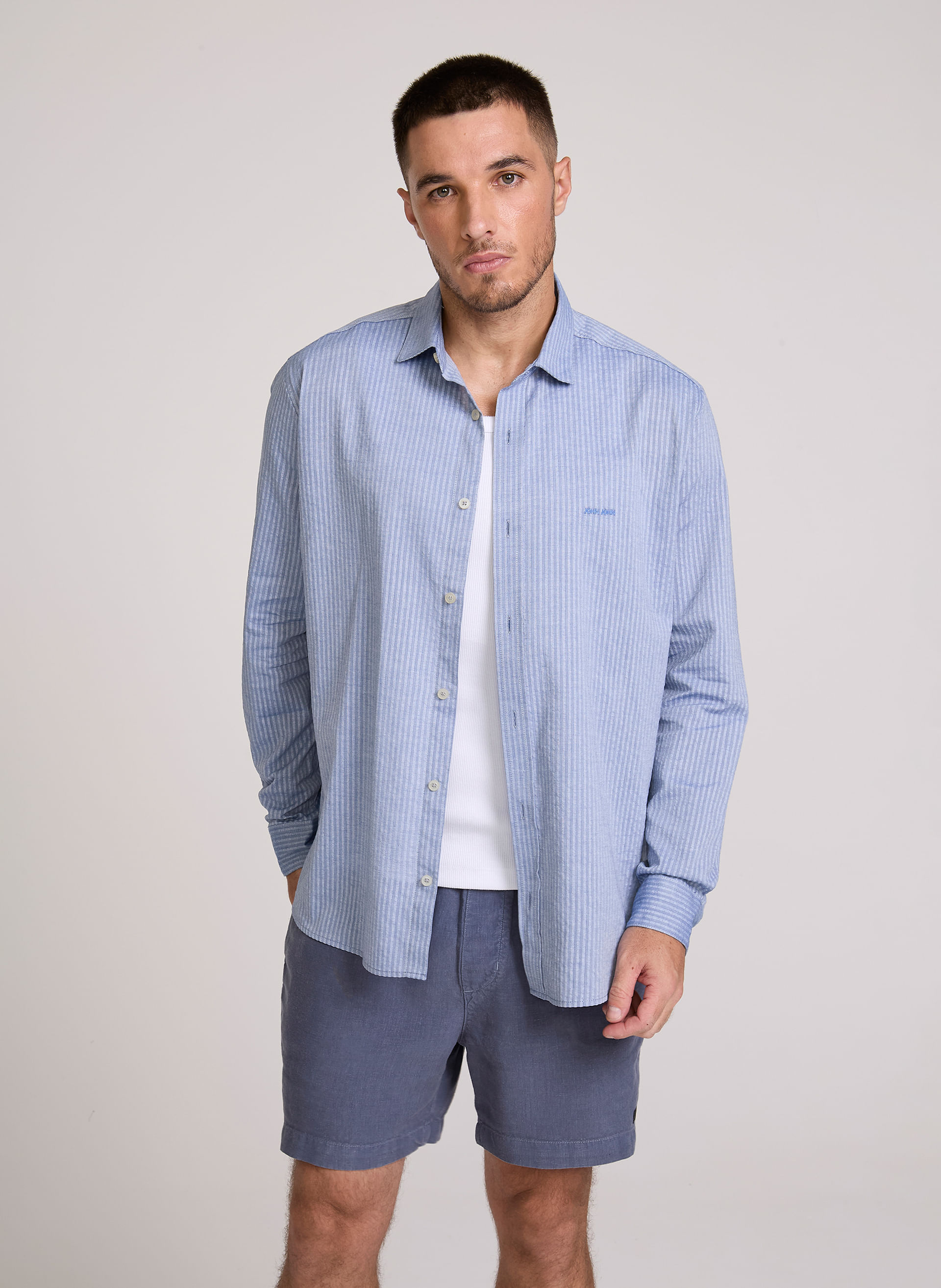 Camisa Relaxed Fit Texture Blue John John Masculina