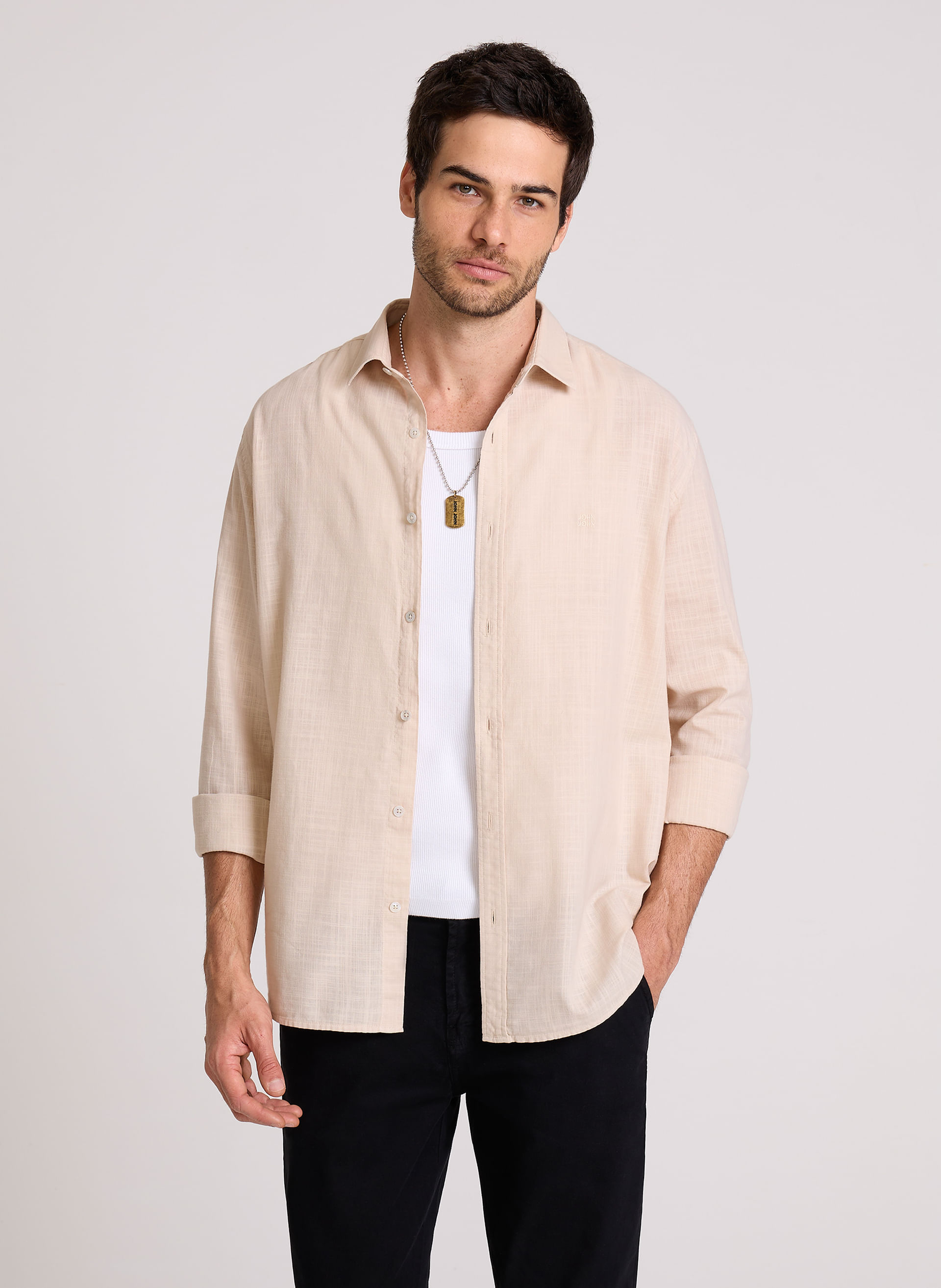 Camisa Relaxed Fit Cotton Sand John John Masculina