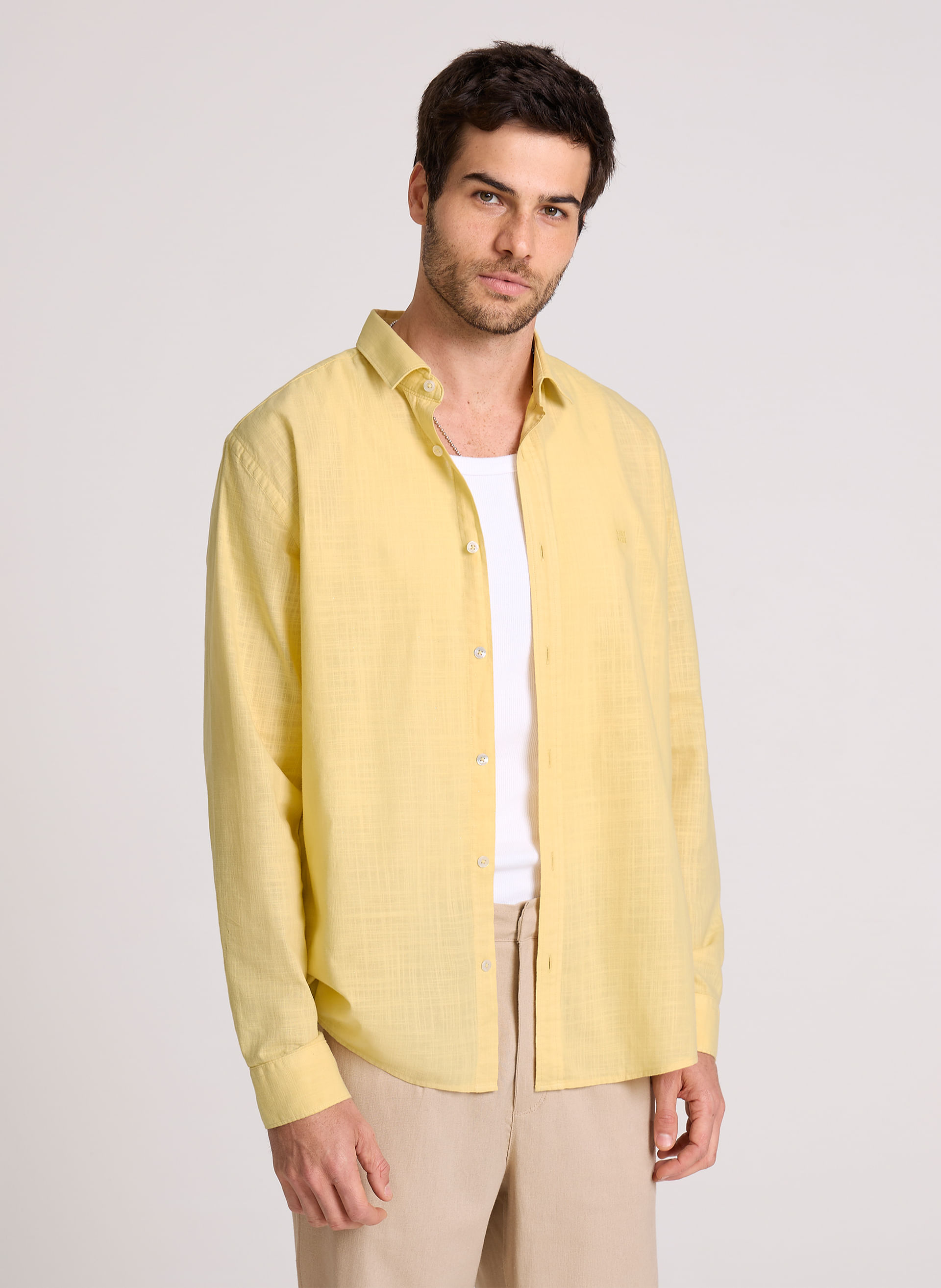 Camisa Relaxed Fit Cotton Yellow John John Masculina