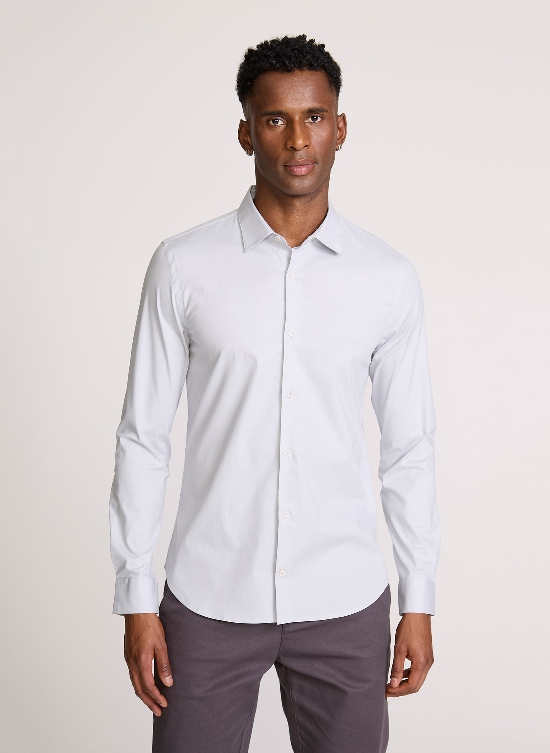 Camisa Slim Fit Light Grey John John Masculina