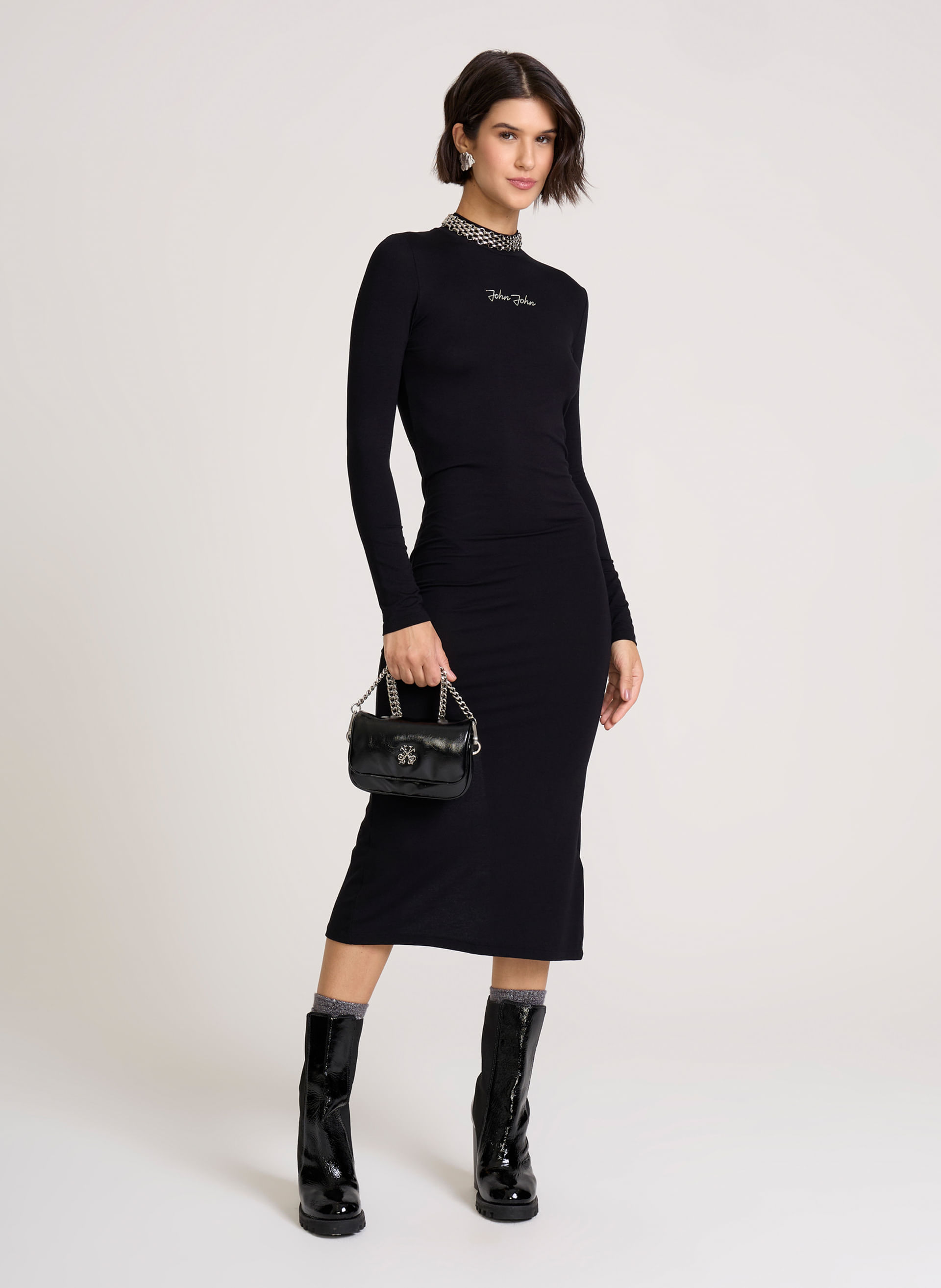 Vestido Justo Visco Touch Black John John Feminino