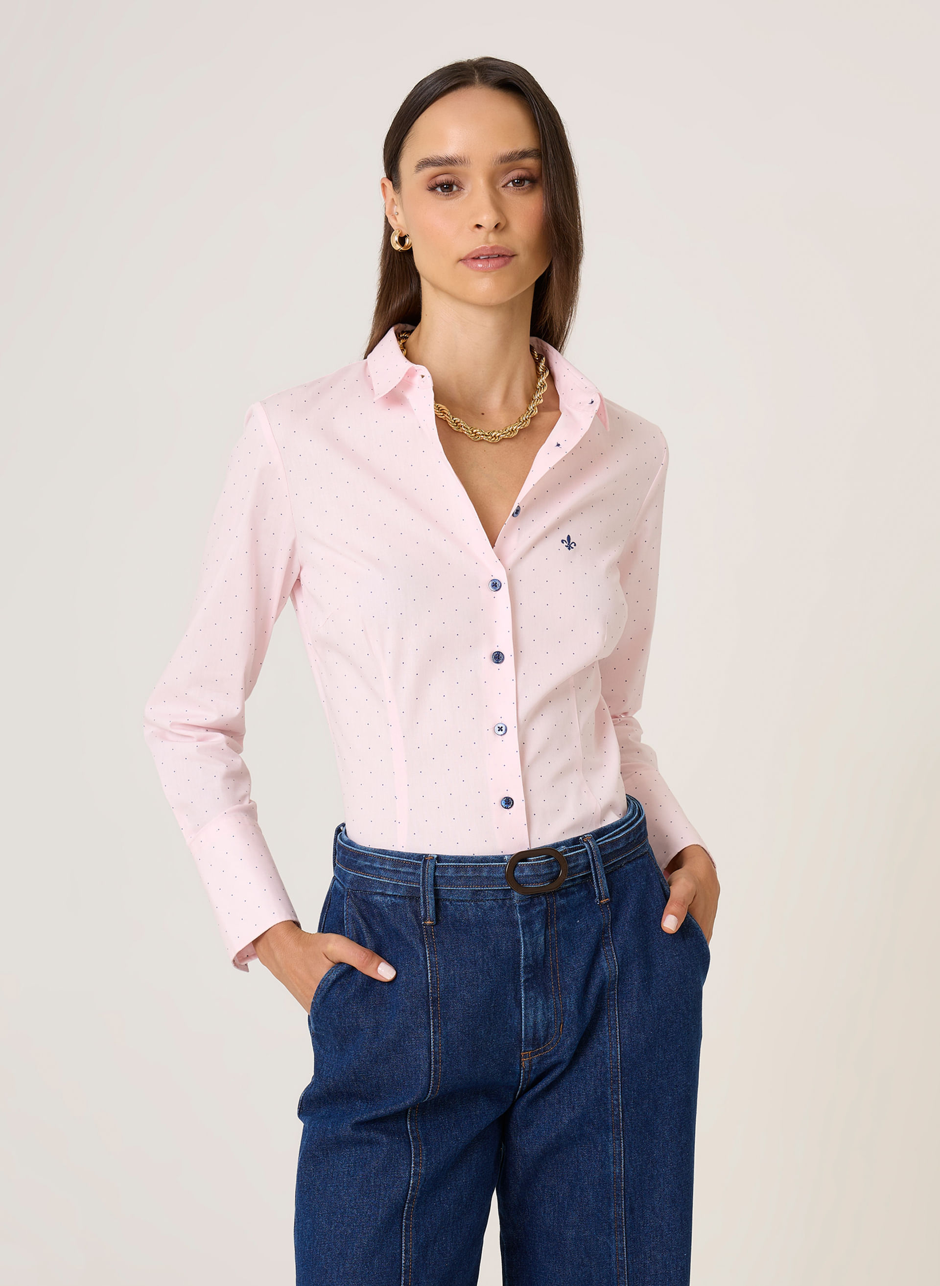 Camisa Slim Fit Estampa Poá Dudalina Feminina