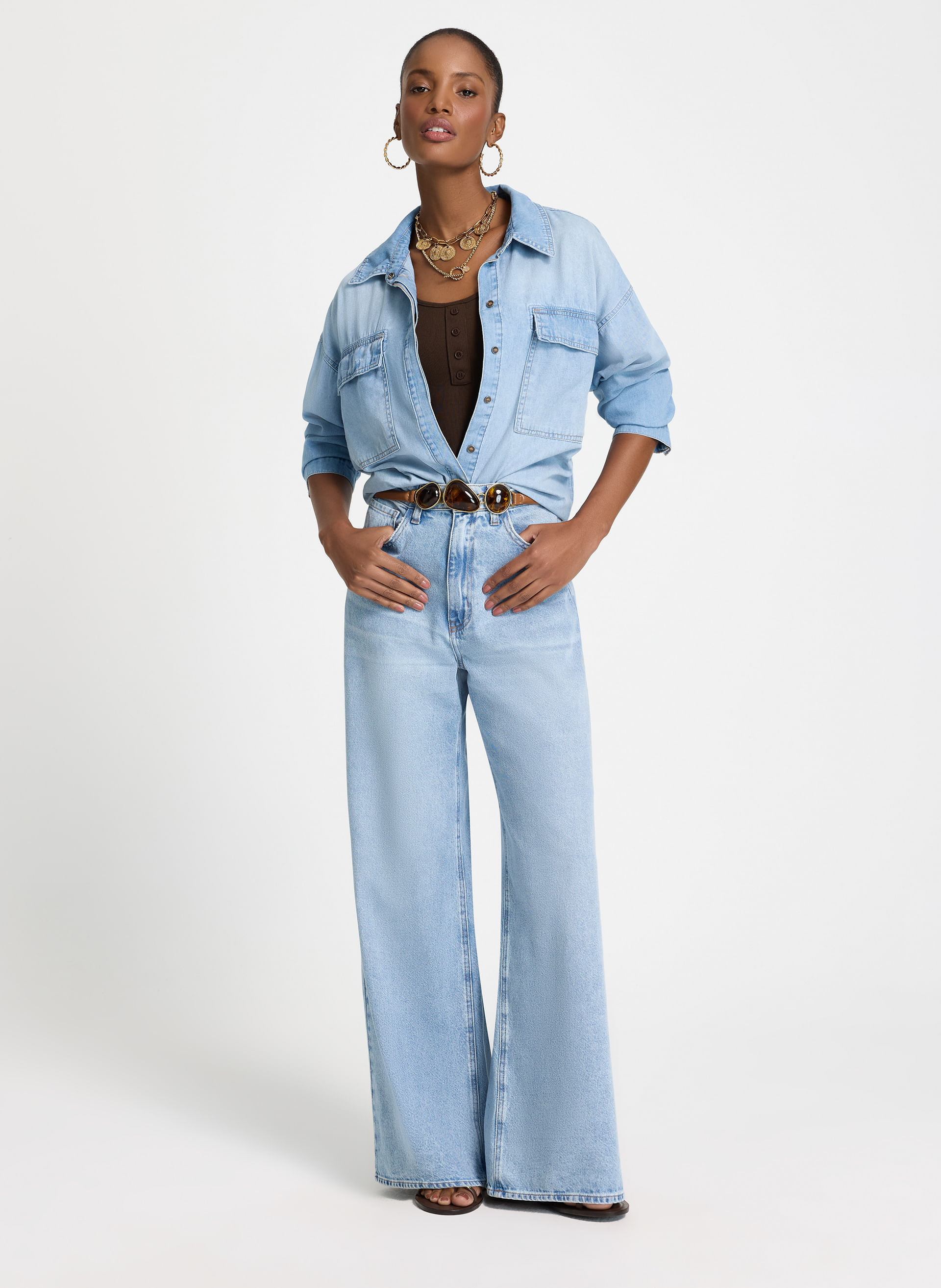 Calça Le Lis Fabia Pantalona Jeans Feminina