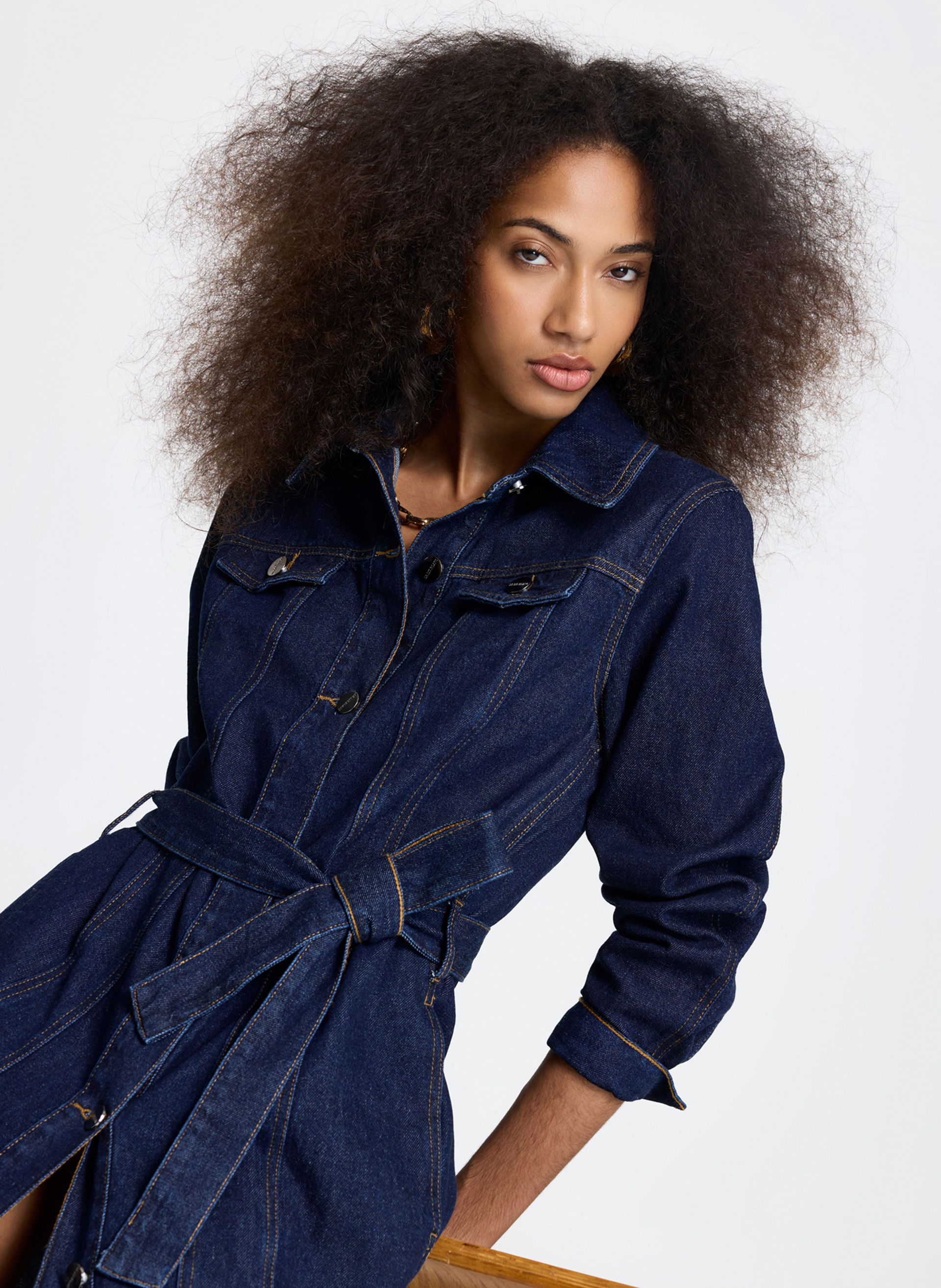 Chemise Le Lis Poly Midi Jeans Feminino