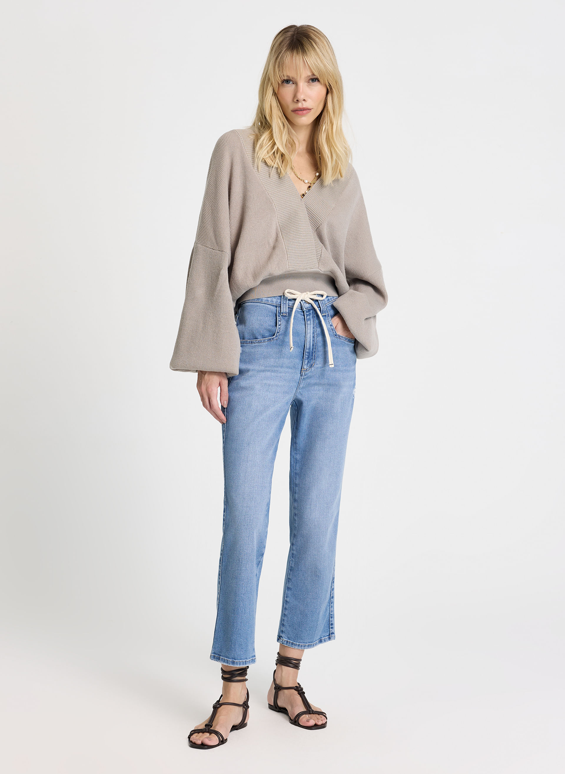 Calça Le Lis Paula Reta Curta Jeans Feminina