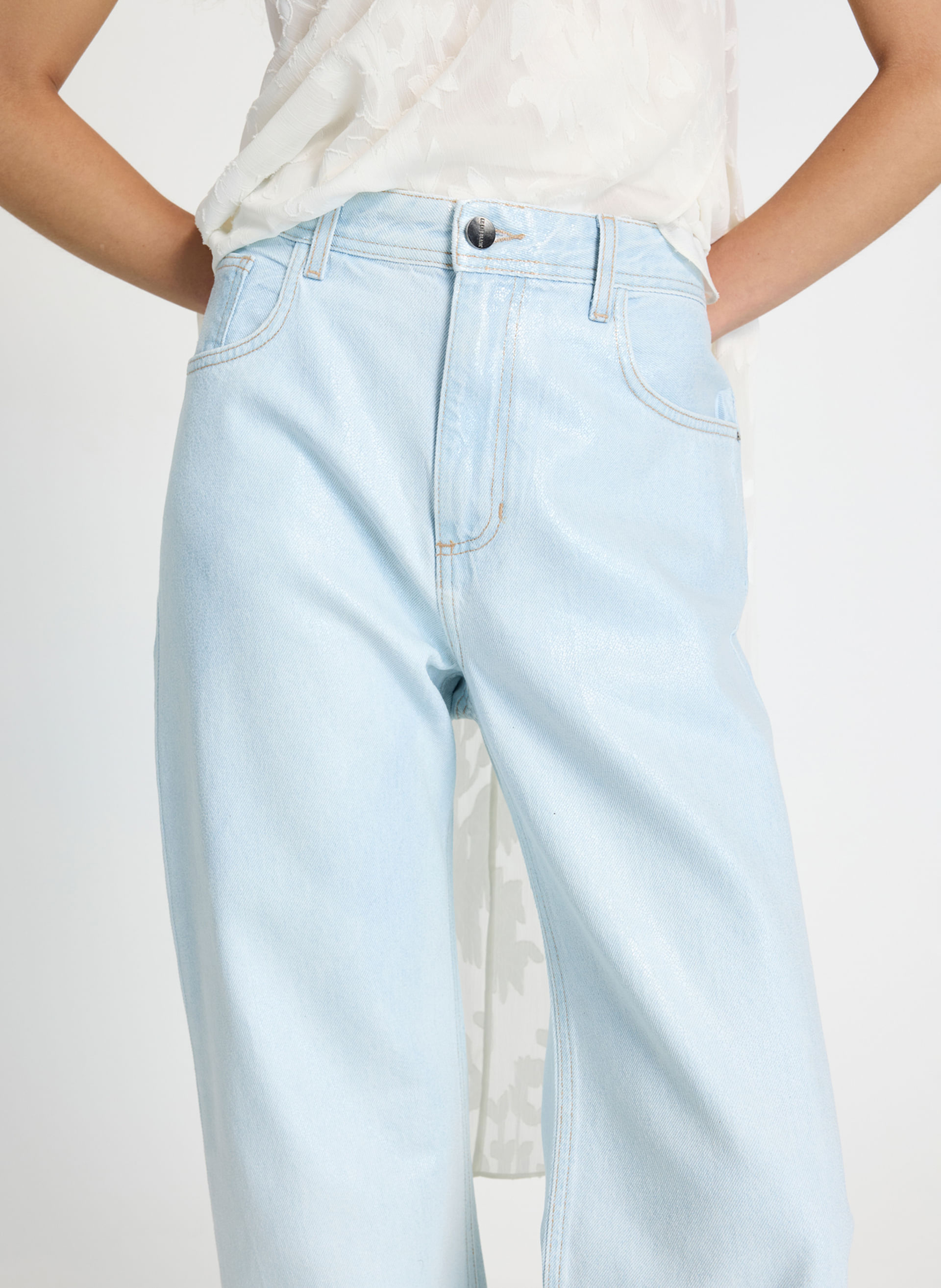 Calça Le Lis Maria Foil Pantalona Jeans Feminina
